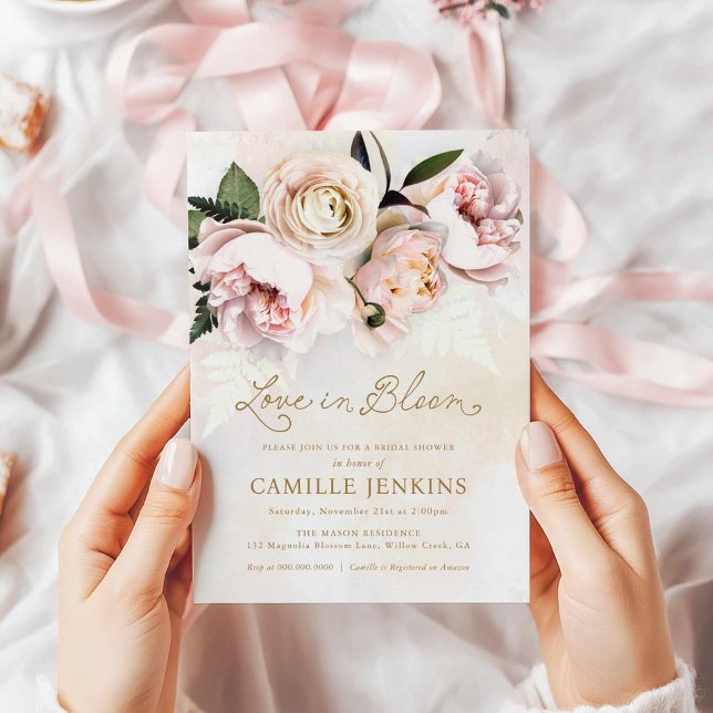 Kärlek i Blom Bröllopsdusch-inbjudan med rosa blom Inbjudningar (Love in Bloom Bridal Shower Invitation)