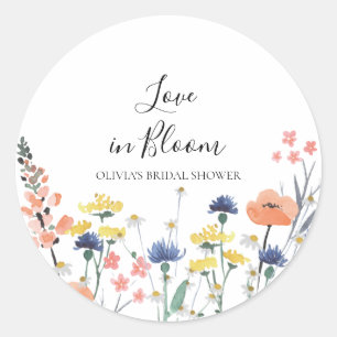 Kärlek i blom Bröllopsdusch med vilda blommor Runt Klistermärke