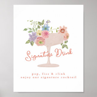 Kärlek i Blom Bröllopsfest Signaturdrycksskylt Poster