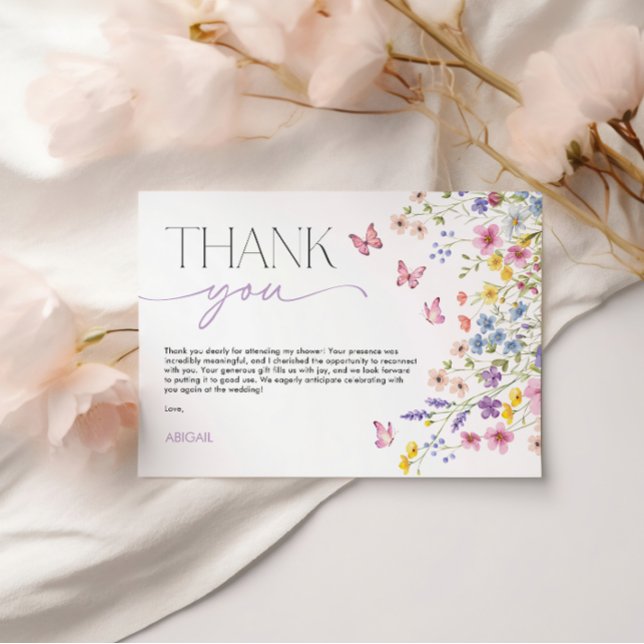 Kärlek i Blom Butterfly Bröllopsdusch Tack Kort (Love in Bloom Butterfly Bridal Shower Thank You Card)