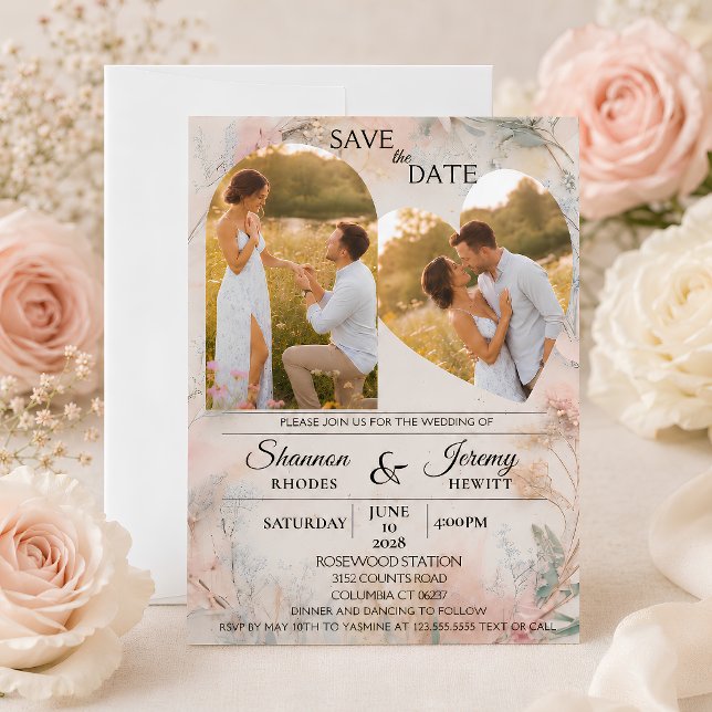 Kärlek i Blom Double Foto Bröllop Inbjudningar (Love in Bloom Double Photo Wedding Invitation)