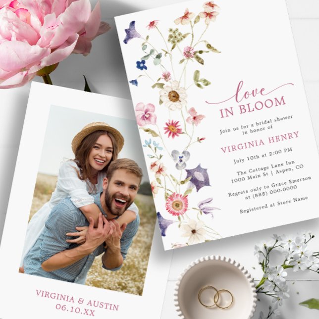 Kärlek i blom Foto Bröllopsdusch-inbjudan Inbjudningar (Love In Bloom Photo Bridal Shower Invitation by Painted Paperie)
