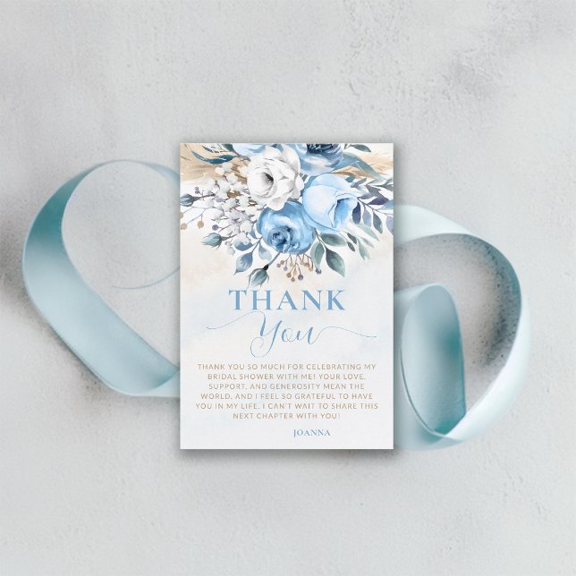 Kärlek i Blom Kalla Rosor Bröllopsfest Tack Kort (something blue bridal shower thank you card dusty roses wheat watercolor romantic garden backyard)