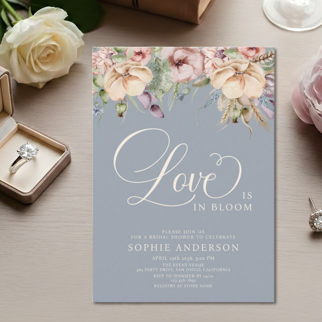 Kärlek i Blom Love In Bloom Damblå Blommig Bröllop Inbjudningar (Skapare uppladdad)