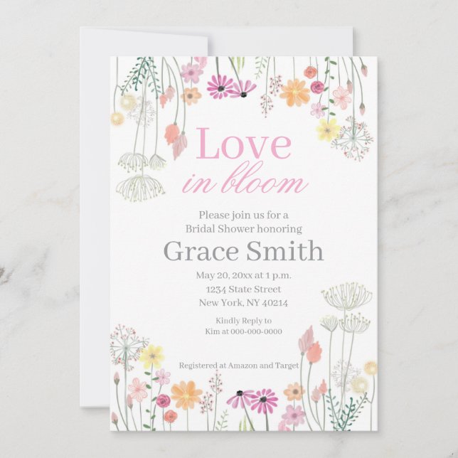 Kärlek i Blom | Romamisk Bröllopsfest med Vilda Bl Inbjudningar (Framsida)