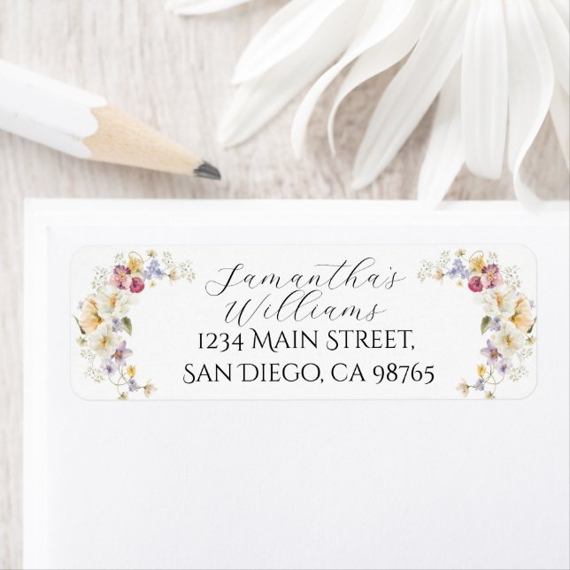 Kärlek i blom Vild blomster Bröllopsdusch för land Returadress Etikett (Insitu)