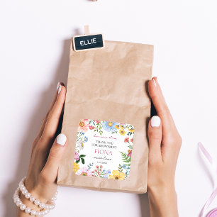 Kärlek i Blom Wildflower Bröllopsdusch Tack Fyrkantigt Klistermärke