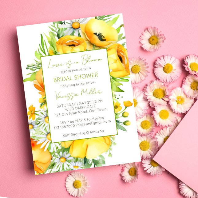 Kärlek i blomman vår sommar-möhippan inbjudningar (Love in bloom spring summer flower bridal shower template invitation digital download wild daisy)
