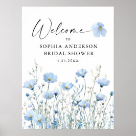 Kärlek i Blomning Blå Bröllopsfest Välkomstaffisch Poster