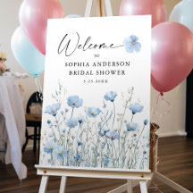 Kärlek i Blomning Blå Bröllopsfest Välkomstskylt