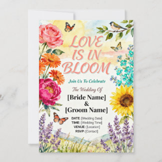 Kärlek i Blomning – Elegant Blommig Bröllopsinbjud Inbjudningar
