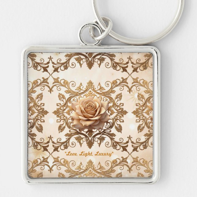 "Kärlek i Blomning" Fyrkantig Silverfärgad Nyckelring (Framsidan)