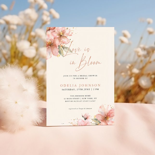Kärlek I Blomning Mjuk Rosa Blommig Bröllopsfest Inbjudningar (Skapare uppladdad)