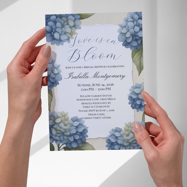 Kärlek i blomning Rustik vårblå hortensia Inbjudningar (Love in Bloom Rustic Spring Blue Hydrangea Invitations
)