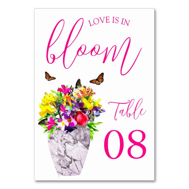 Kärlek i Bloom Blommigt Bröllop Bordsnummer (Framsidan)