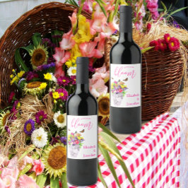 Kärlek i Bloom Blommigt Bröllop Vinflaska Etikett