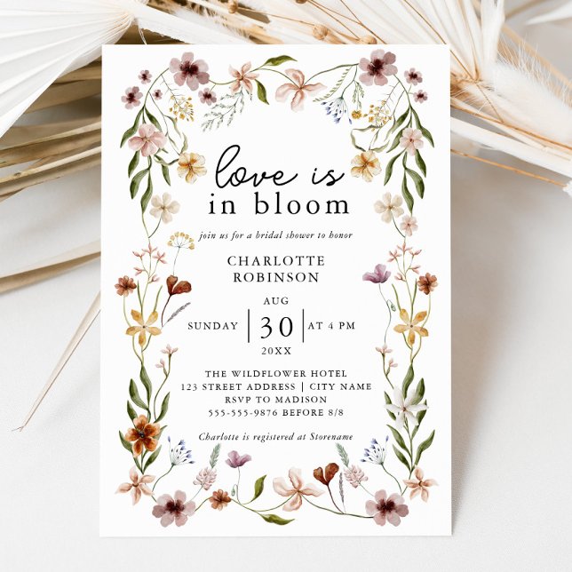 Kärlek i Bloom Blommigt Vår sommartid Möhippa Inbjudningar (Love in Bloom Floral Spring Summer Bridal Shower Invitation)