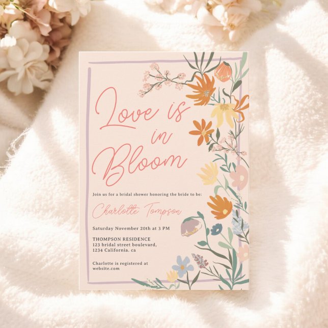 Kärlek i Bloom Boho Blommigt Wildblomme Möhippa Inbjudningar (Love in Bloom Boho Floral Wildflower Bridal Shower Invitation)