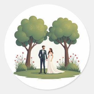 Kärlek i Bloom Bröllop Sticker Runt Klistermärke