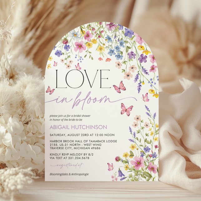 Kärlek i Bloom Butterfly Möhippa Arch Inbjudningar (Love in Bloom Butterfly Bridal Shower Arch Invitation)
