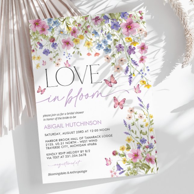 Kärlek i Bloom Butterfly Möhippa Inbjudningar (Love in Bloom Floral Butterfly Bridal Shower Invitation)