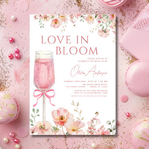 Kärlek i Bloom Champagne Rosa Bow Möhippa Inbjudningar