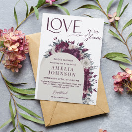Kärlek i Bloom Flowers Burgundy Cream Möhippa Inbjudningar