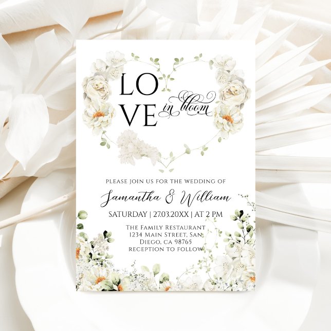 Kärlek i Bloom Heart Flower Monogram Bröllop Inbjudningar (Skapare uppladdad)