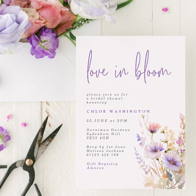 Kärlek i Bloom Lilac Vild Flowers Möhippa Inbjudningar (Skapare uppladdad)