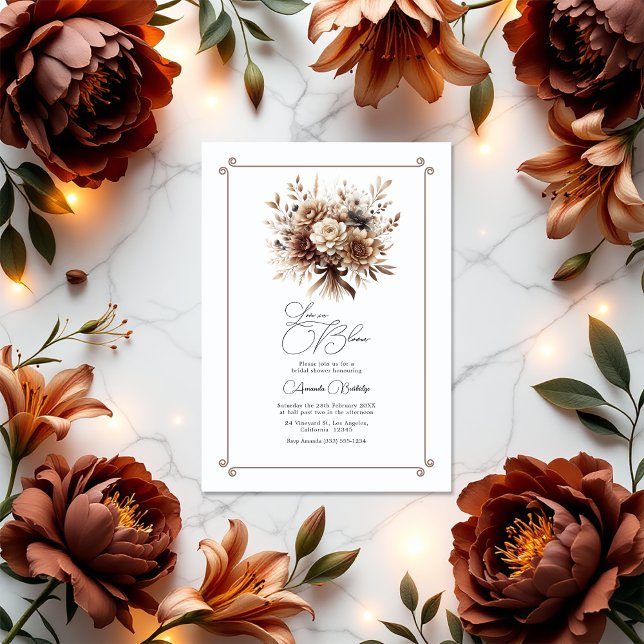 Kärlek i Bloom Mocha Mousse Blommigt Möhippa Inbjudningar (Love in Bloom Mocha Mousse Floral Bridal Shower Invitation)