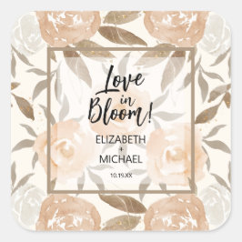 Kärlek i Bloom Peach-Blommigten Fyrkantigt Klistermärke