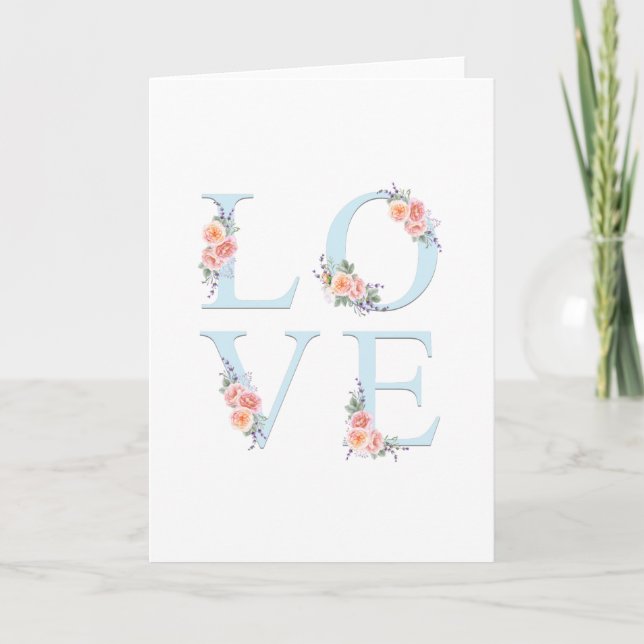 Kärlek i Bloom Romantic Blommigt Typography Helgkort (Framsida)