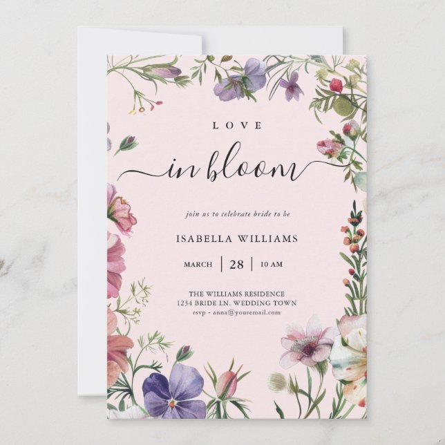 Kärlek i Bloom Rosa Blommigt Inbjudningskort för m (Framsida)
