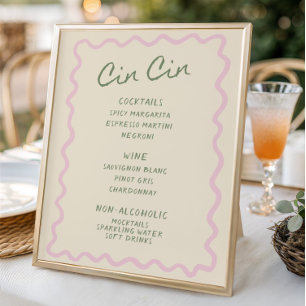 Kärlek i Bloom Sage Rosa Cin Cin Pub Menu Poster