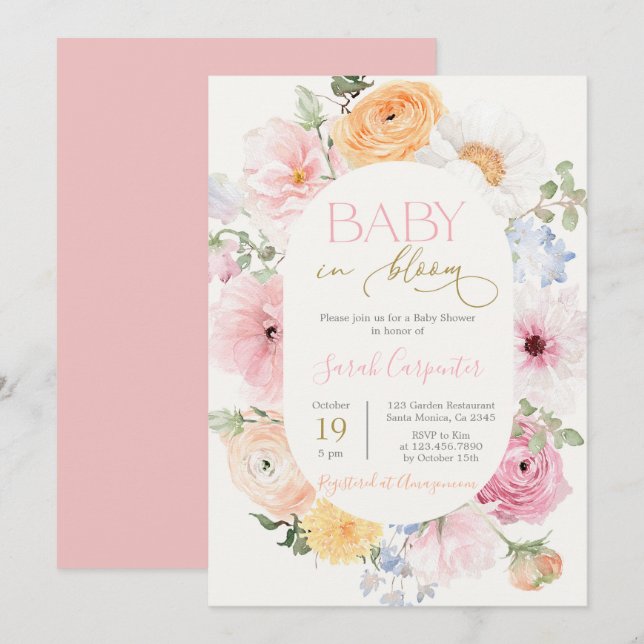Kärlek i Bloom Vår Blommigt Baby Shower Girl Girl Inbjudningar (Fram/baksida)