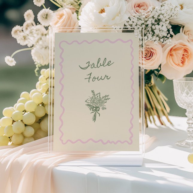 Kärlek i Bloom Whimsical Handskriftlig Bord 4-kort Inbjudningar (Skapare uppladdad)
