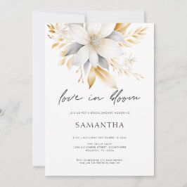 Kärlek i Bloom White Guld Blommigt Möhippa Inbjudningar