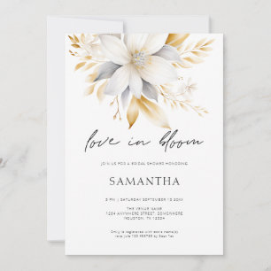 Kärlek i Bloom White Guld Blommigt Möhippa Inbjudningar