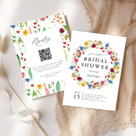 Kärlek i Bloom Wildblomma Back & QR Code Shower Inbjudningar