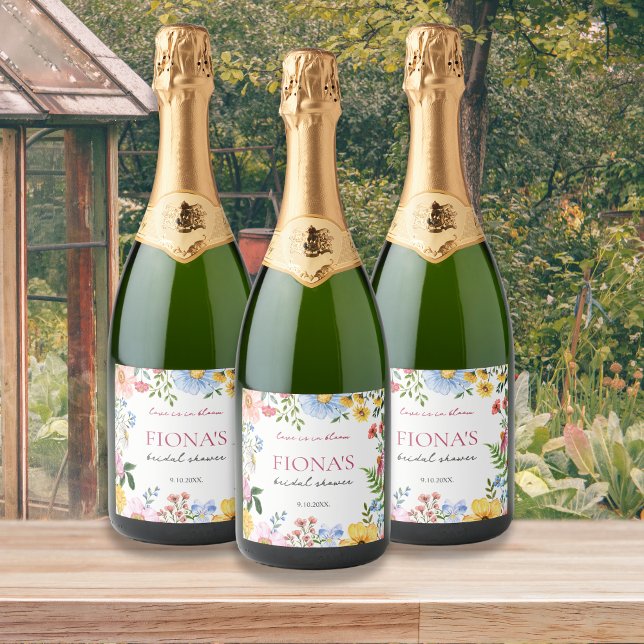 Kärlek i Bloom Wildblommes Möhippa Modern (Love in bloom bridal shower personalized wine champagne labels)