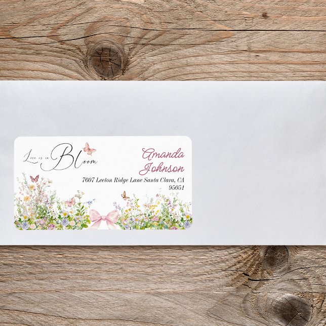 Kärlek i Boom Wildflower Bow Bröllopsduschadress Adressetikett (Skapare uppladdad)