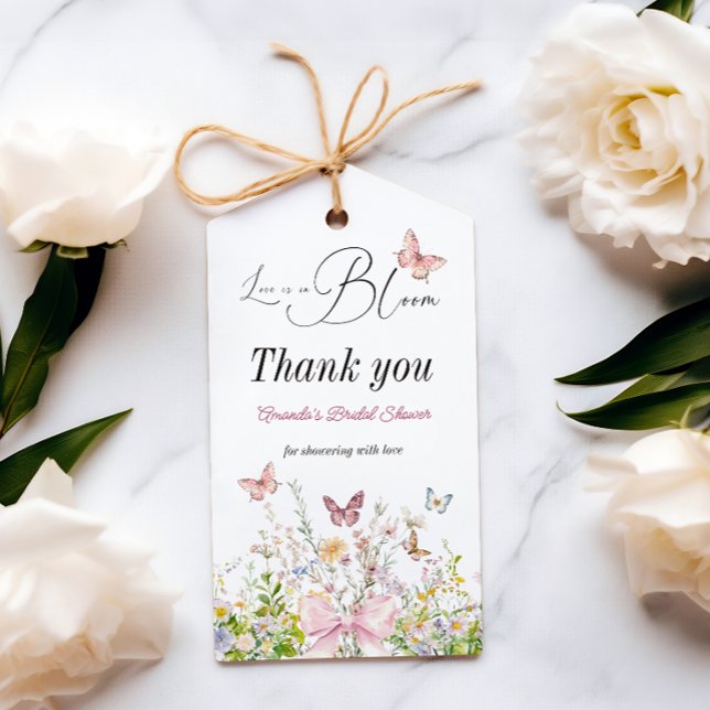 Kärlek i Boom Wildflower Rosa Slöja Bröllopsdusch Presentetikett (Skapare uppladdad)