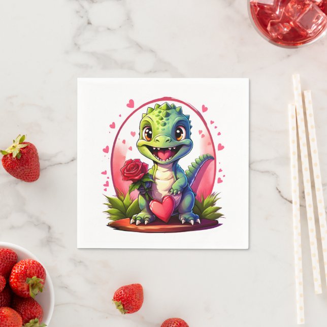 Kärlek i Dragon Stil Cute Valentine Dragon Pappersservett (Insitu)