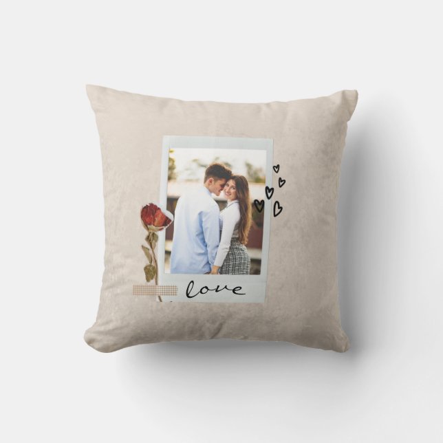 Kärlek i Elegant Script Photo med Heart Kudde (Framsida)