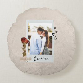 Kärlek i Elegant Script Photo med Heart Rund Kudde
