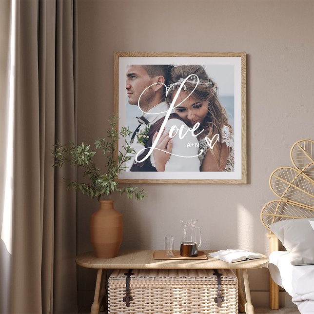 Kärlek i Elegant-skript | Ditt foto med hjärta Poster (Skapare uppladdad)