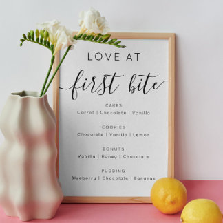 Kärlek i första bitan. Minimalistisk dessert bröll Poster