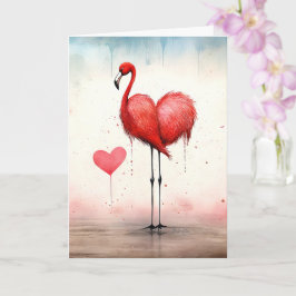 Kärlek i Fullt Feather Valentine Flamingo Kort