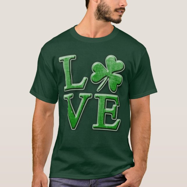 KÄRLEK i Grönten Distress Font w/Shamrock Tee Shirt (Framsida)