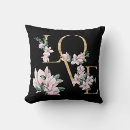 Kärlek i guld brev med magnolia blommor kudde